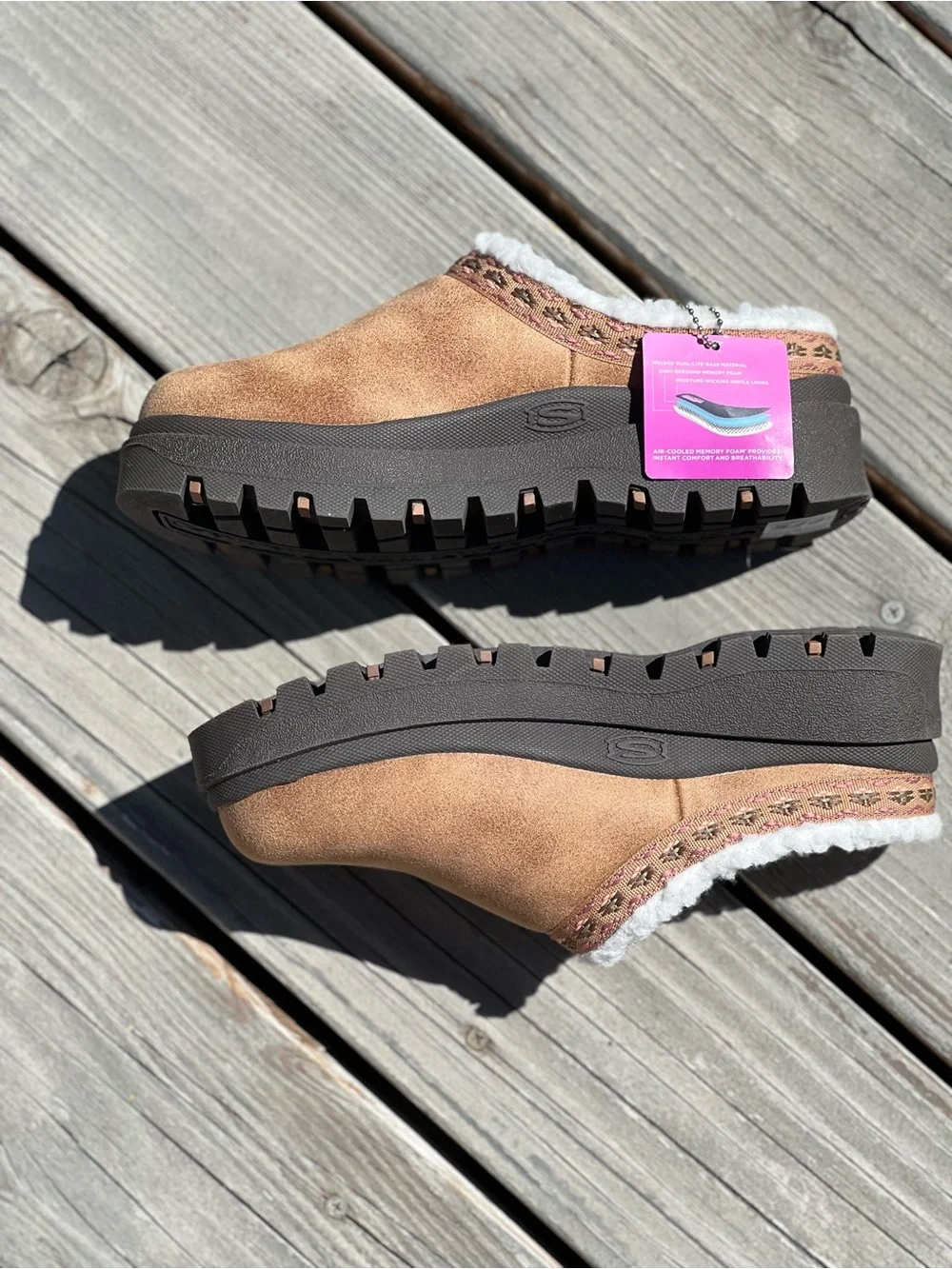 Skechers Brown Faux-Suede Slip-On Clogs with White Sherpa Trim - Picture 2 of 14